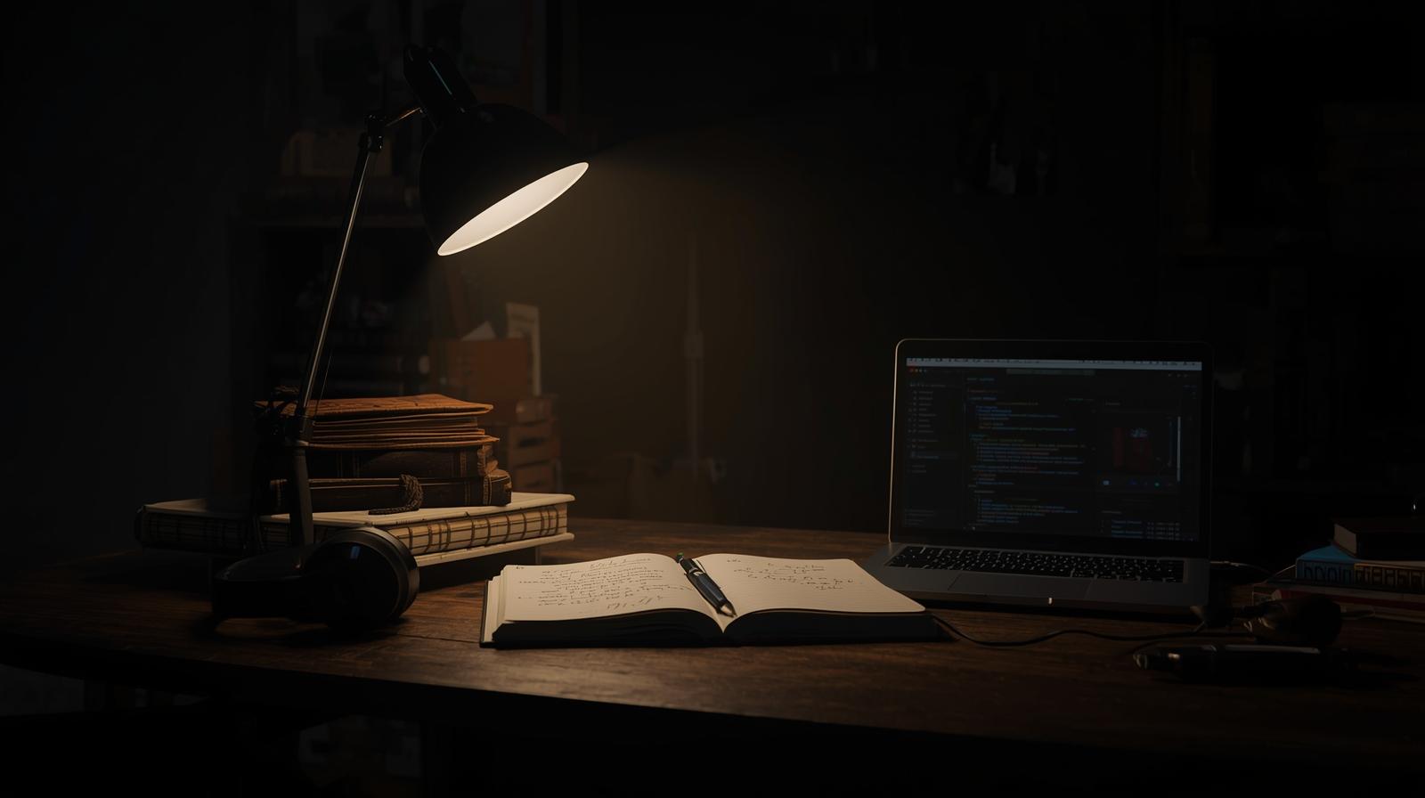 Study motivation wallpaper night desk lamp